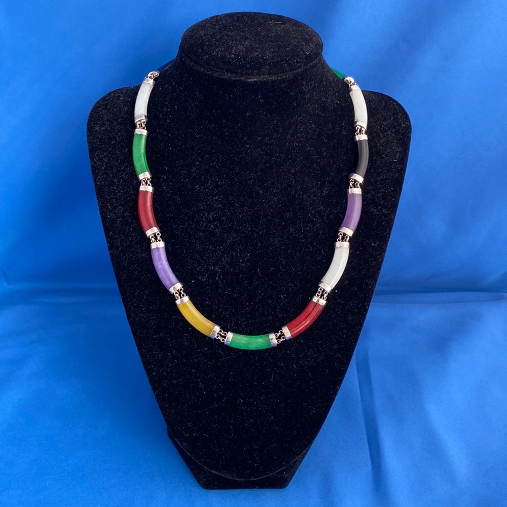 Multi Colored Jade Necklace Marked 925 18” Necklace Only